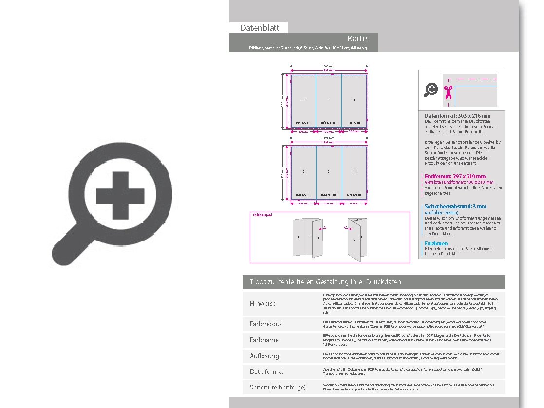 Product Bild einladungskarte_din_lang_6-seiter_wickelfalz_4_4_farbig_mit_beidseitig_partieller_glitzer-lackierung